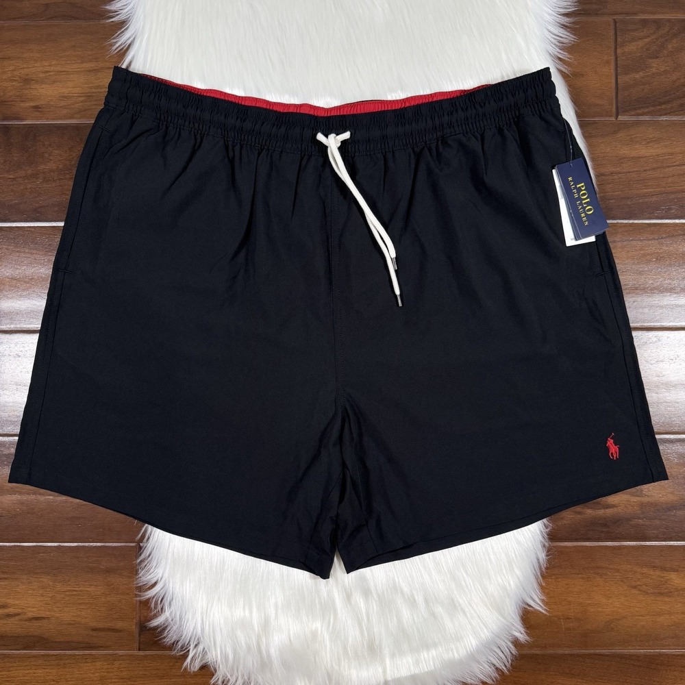 Polo Ralph Lauren Men's Size 2XB Black Traveler Stretch Swim Trunks Board Shorts